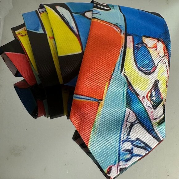Tie Designer Menswear Necktie Mid Century Patchwork Blue Modernist Abstract Art - Picture 4 of 7